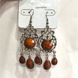 Rainbow Jewelry Brown Beveled Rhinestones Teardrop Chandelier Earrings (a)180